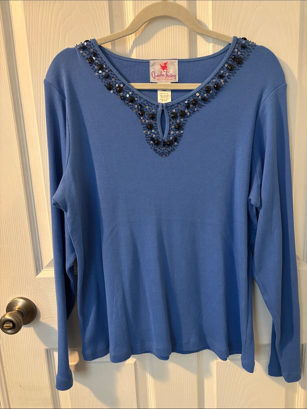 Quacker Factory Blue Long-Sleeve Embellished Knit Top